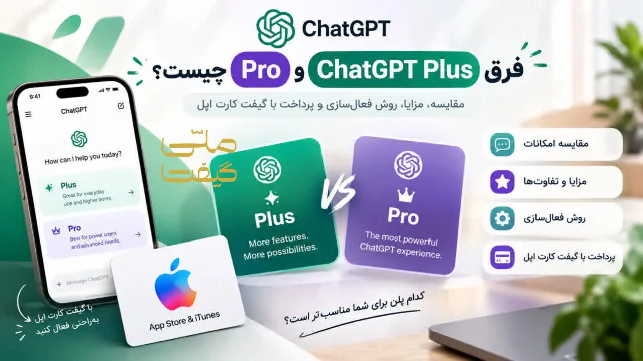 فرق ChatGPT Plus و Pro چیست؟ تفاوت، مزایا، روش فعال‌سازی و پرداخت با گیفت کارت اپل